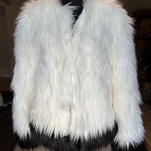 Michael Kors  Small White with Black trim Faux Fur Jacket